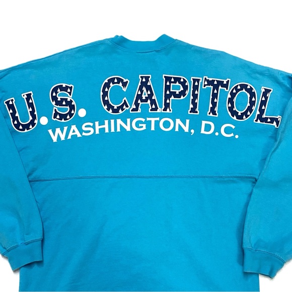 US Capital Washington DC Baby Blue Spirit Jersey Long Sleeve Spell Out T Shirt - Picture 3 of 7